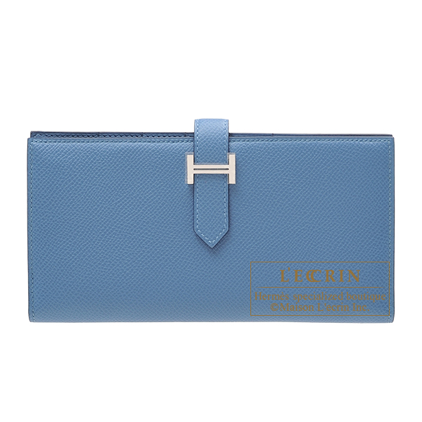 Hermes　Bearn Soufflet　Azur　Epsom leather　Silver hardware