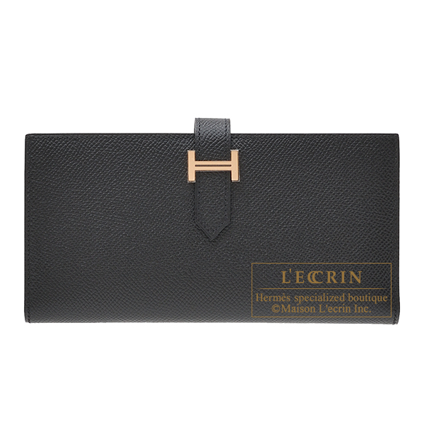 Hermes　Bearn Soufflet　Black　Epsom leather　Rose gold hardware