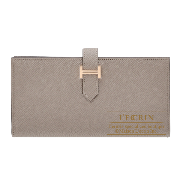 Hermes　Bearn Soufflet　Gris asphalt　Epsom leather　Rose gold hardware