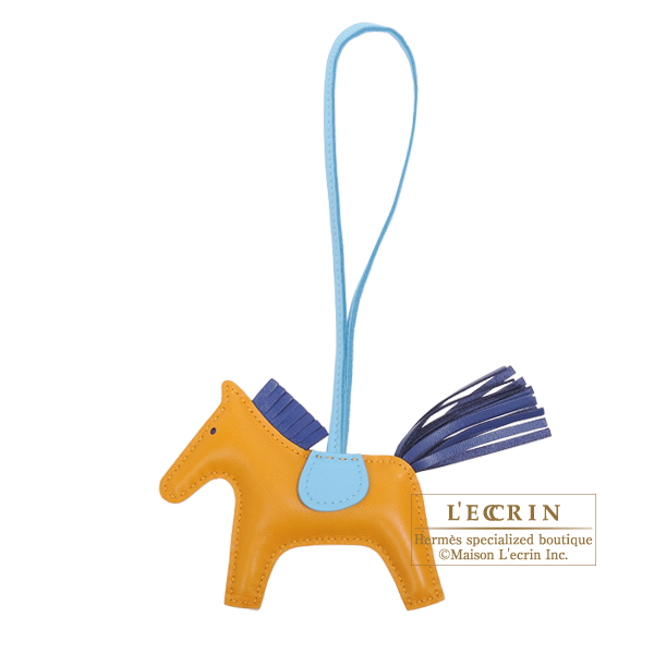 Hermes　Rodeo charm PM　Naturel buton d'or/　Blue saphir　Agneau