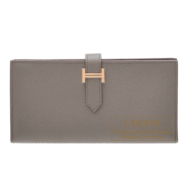 Hermes　Bearn Soufflet　Etain　Epsom leather　Rose gold hardware