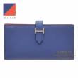 Hermes　Bearn Soufflet Verso　Blue brighton/　Capucine　Epsom leather　Silver hardware