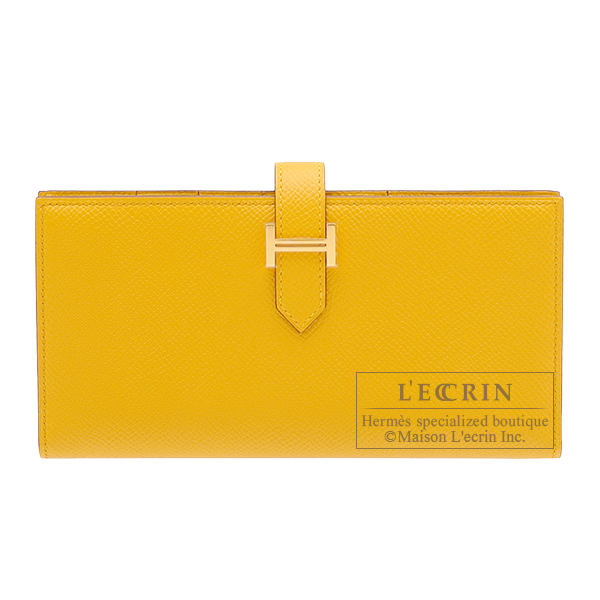 Hermes　Bearn Soufflet　Jaune ambre　Epsom leather　Gold hardware