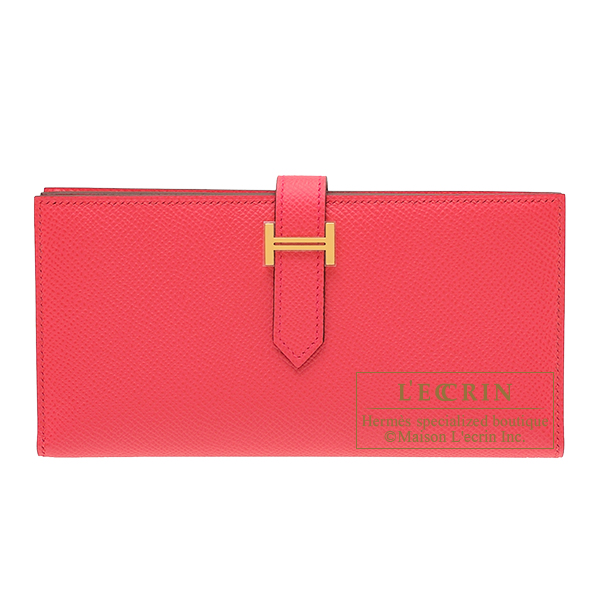 Hermes　Bearn Soufflet　Rose extreme　Epsom leather　Gold hardware