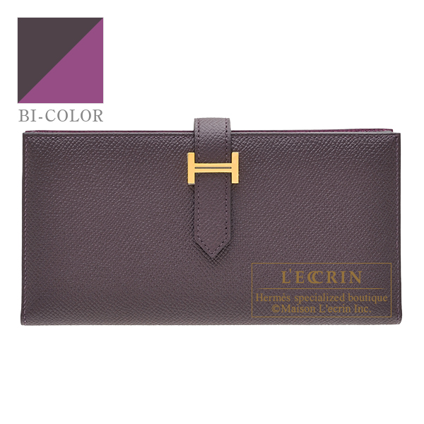 Hermes　Bearn Soufflet Verso　Raisin/　Anemone　Epsom leather　Gold hardware