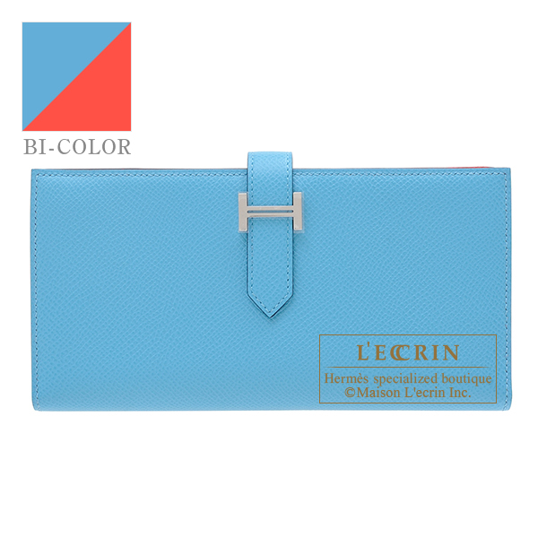 Hermes　Bearn Soufflet Verso　Blue du nord/Rouge coeur　Epsom leather　Silver hardware