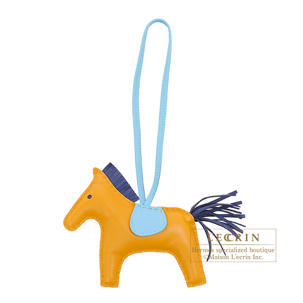 Hermes　Rodeo charm MM　Naturel buton d'or/　Blue saphir　Agneau