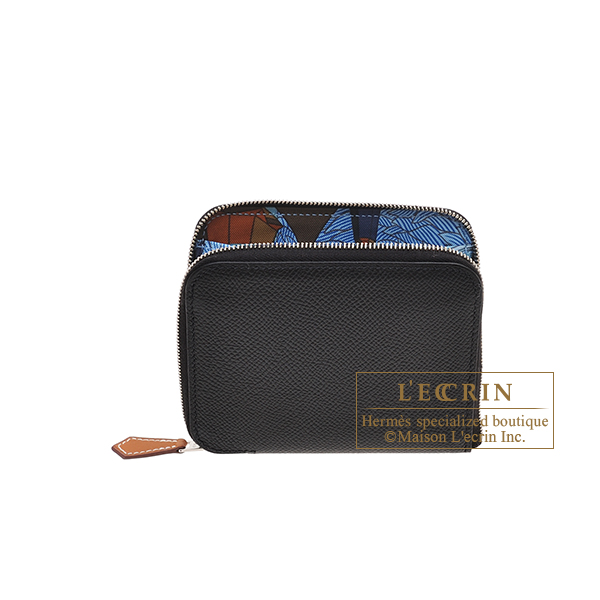Hermes　Azap　Silk In Compact　Black/　Blue paradise　Epsom leather/　Silk　Silver hardware