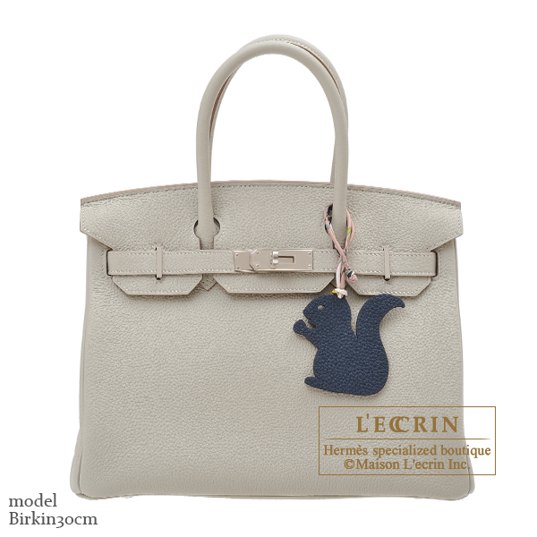Hermès Micro Kelly in Feu, Epsom Leather w/PHW.hanging on to a Birkin in  White, Clemence Leather w/PHW