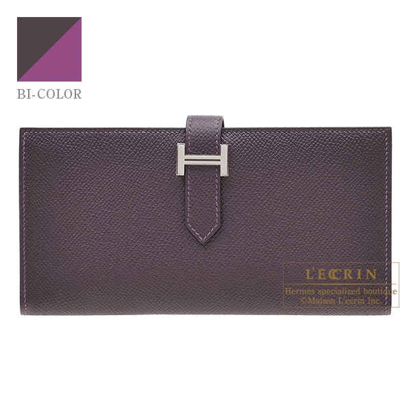 Hermes　Bearn Soufflet Verso　Raisin/　Anemone　Epsom leather　Silver hardware