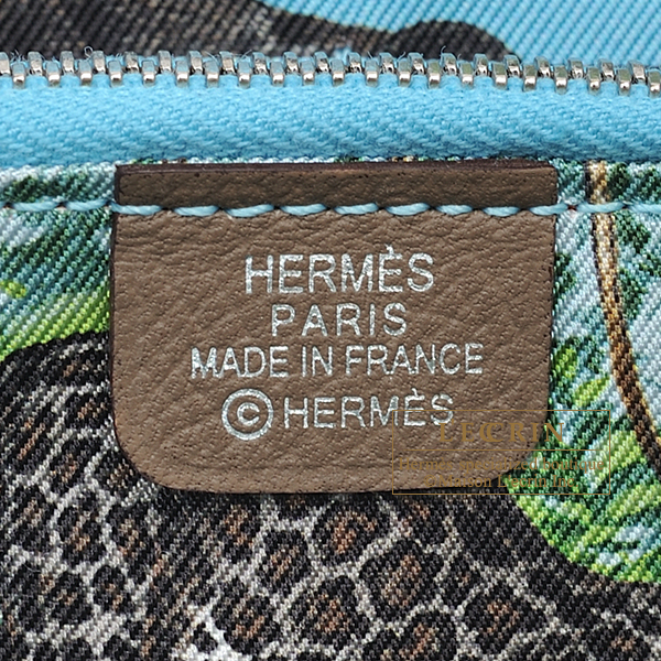 Hermes Azap Silk In Long Etoupe grey/ Blue du nord Epsom leather/ Silk  Silver hardware