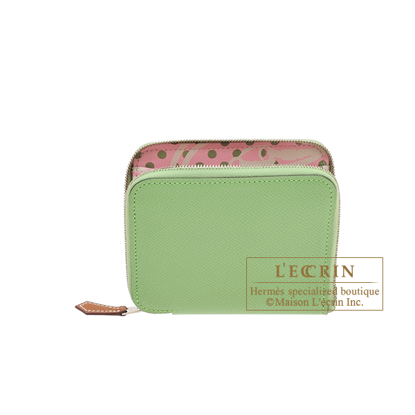 Hermes　Azap　Silk In Compact　Vert criquet/　Rose confetti　Epsom leather/　Silk　Silver hardware