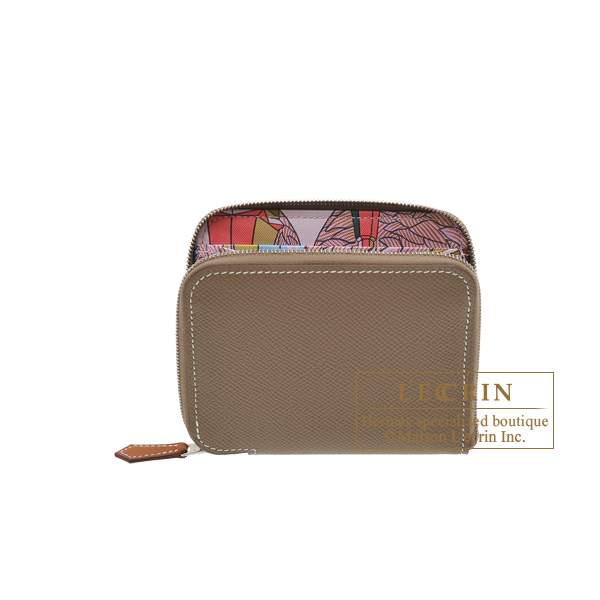 Hermes　Azap　Silk In Compact　Etoupe grey/　Mauve sylvestre　Epsom leather/　Silk　Silver hardware