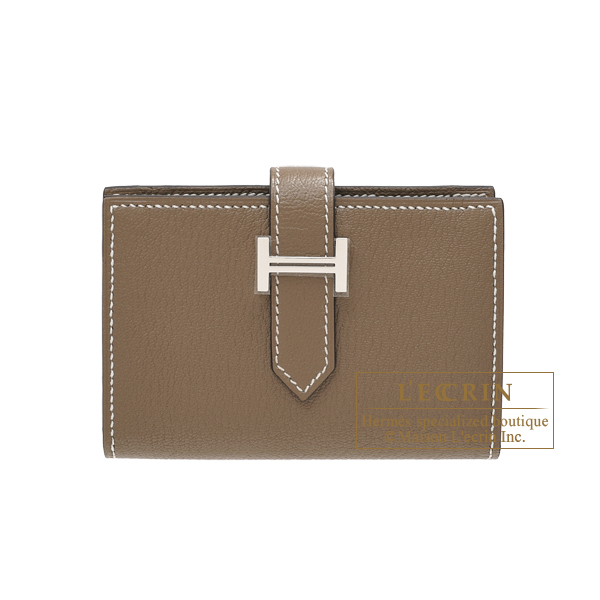 Hermes　Bearn Mini wallet　Etoupe grey　Chevre myzore goatskin　Silver hardware