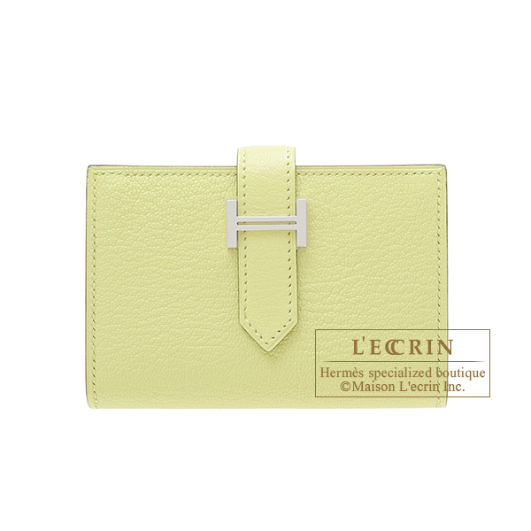 Hermes　Bearn Mini wallet　Jaune bourgeon　Chevre myzore goatskin　Silver hardware