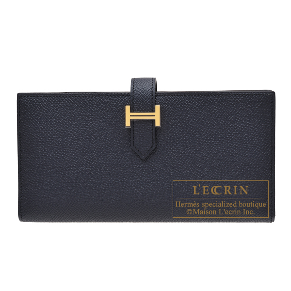 Hermes　Bearn Soufflet　Blue indigo　Epsom leather　Gold hardware