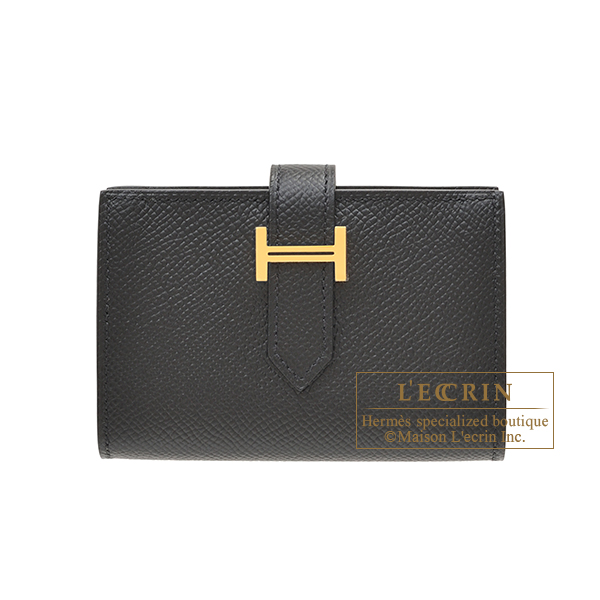 Hermes Bearn Wallet Epsom Leather Gold Hardware In Black