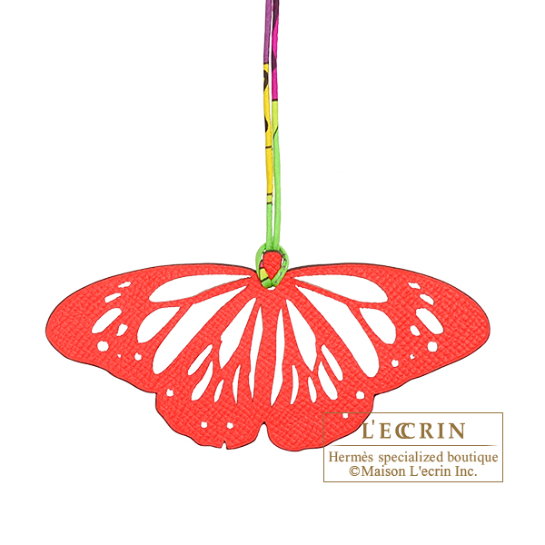 Hermes　Petit H　Butterfly　Red/　Dark brown　Clemence leather/　Epsom leather