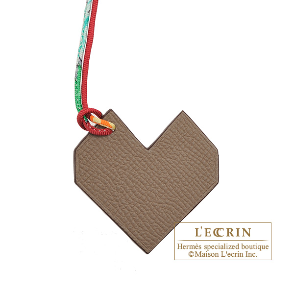 Hermes　Petit H　Heart Charm　Etoupe grey/Dark green　Epsom leather/Clemence leather