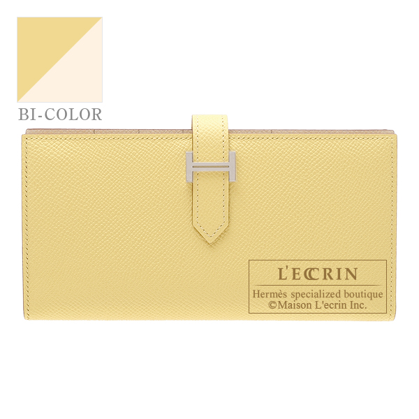 Hermes　Bearn Soufflet Verso　Jaune poussin/　Nata　Epsom leather　Silver hardware