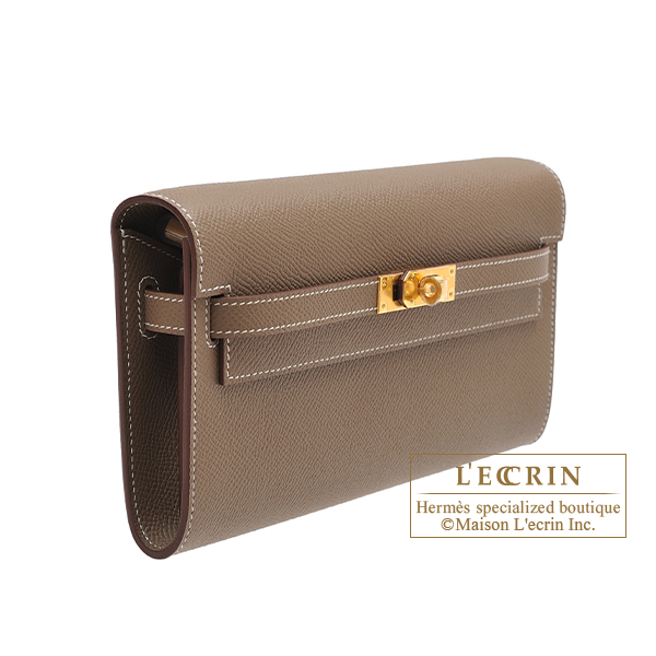 Hermes Kelly Long To Go Etoupe grey Epsom leather Gold hardware