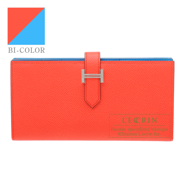 Hermes　Bearn Soufflet Verso　Rose texas/　Blue frida　Epsom leather　Silver  hardware