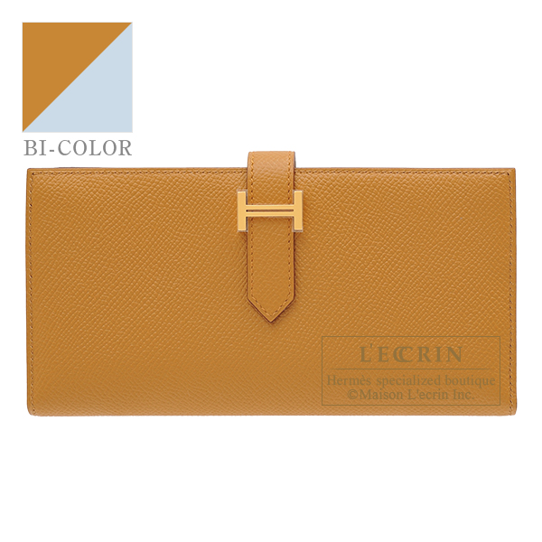 Hermes　Bearn Soufflet Verso　Sesame/　Blue brume　Epsom leather　Gold hardware