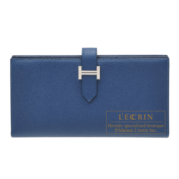 Hermes　Bearn Soufflet　Deep blue　Epsom leather　Silver hardware