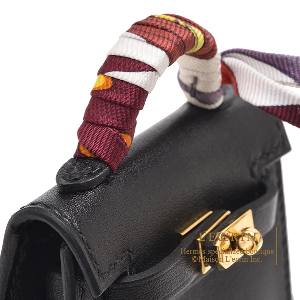 Hermes Kelly Twilly Black Tadelakt leather/ Silk Gold hardware