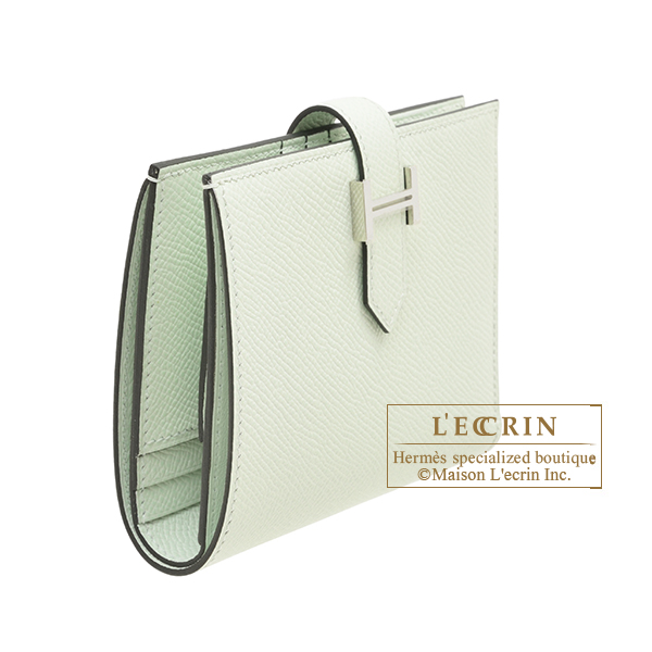 Hermes Bearn compact wallet Vert fizz Epsom leather Silver