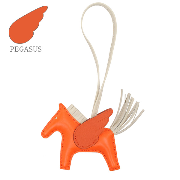 Hermes Rodeo charm Pegasus PM Orange poppy/Craie/Terre battue Agneau/Swift  leather