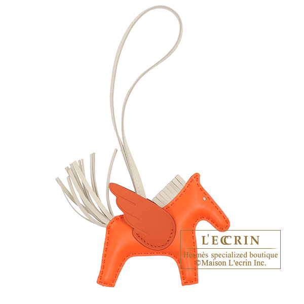 Hermes Rodeo charm Pegasus PM Orange poppy/Craie/Terre battue Agneau/Swift  leather