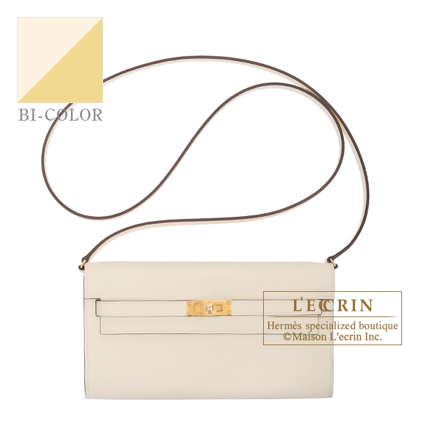 Hermes　Kelly Long To Go Verso　Nata/　Jaune poussin　Epsom leather　Gold hardware