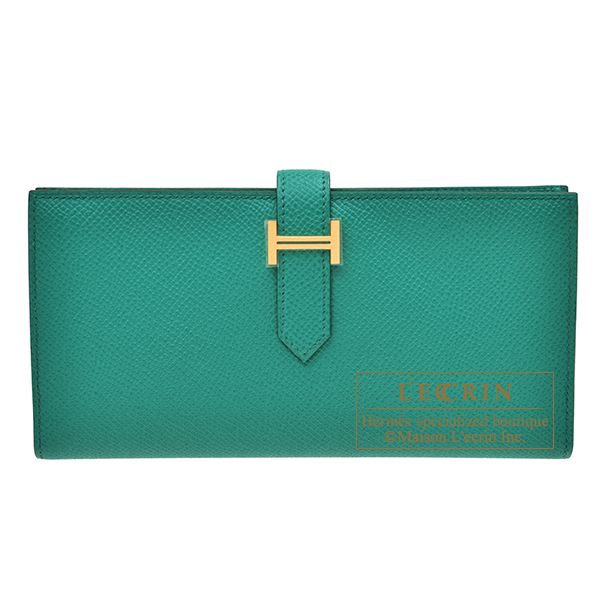 Hermes　Bearn Soufflet　Vert Jade　Epsom leather　Gold hardware