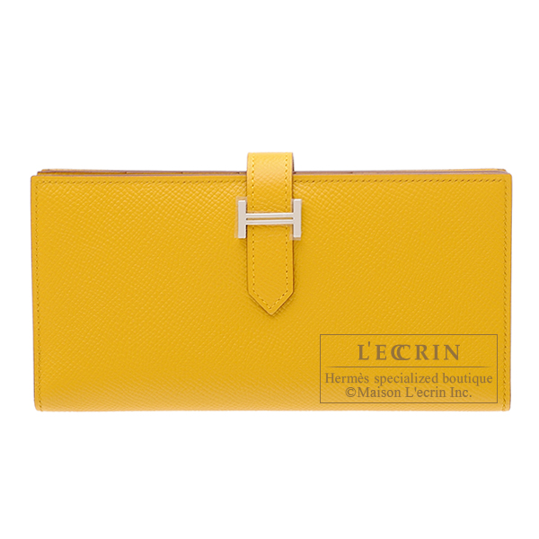 Hermes　Bearn Soufflet　Jaune ambre　Epsom leather　Silver hardware