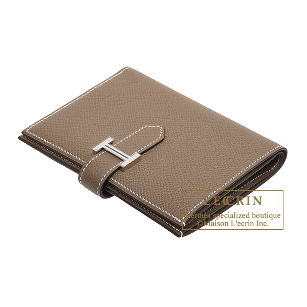 Hermes Bearn Compact Wallet Etoupe Gold Hardware Epsom Leather