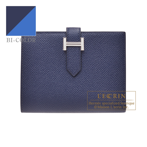 Hermes　Bearn compact Verso　Blue encre/　Blue zellige　Epsom leather　Silver hardware