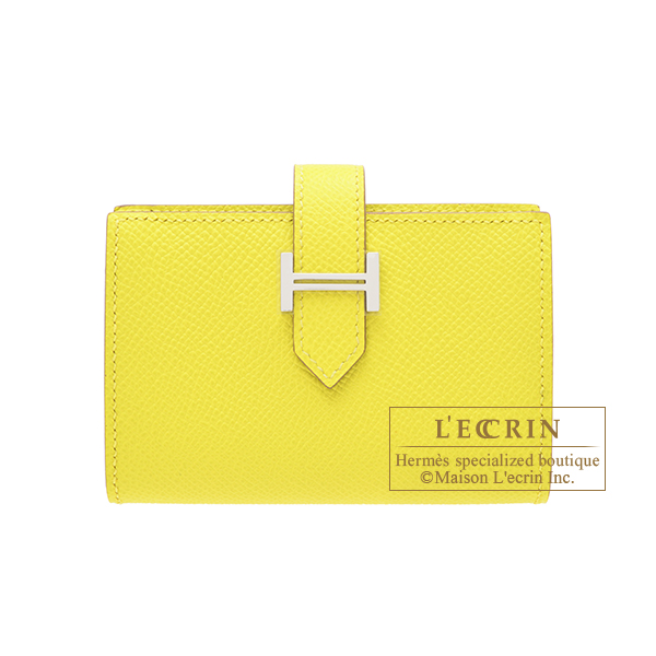 Hermes　Bearn Mini wallet　Lime　Epsom leather　Silver hardware
