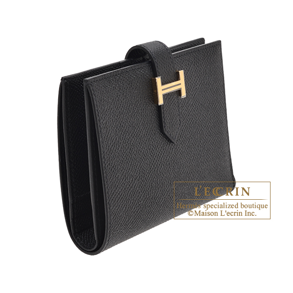 Hermes Bearn Wallet Epsom Leather Gold Hardware In Black