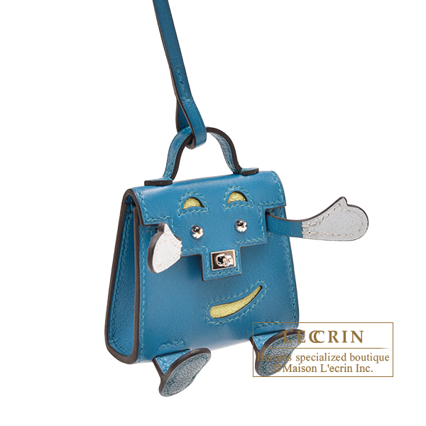 Hermès Kelly Doll Bag Charm Tadelakt Blue Izmir / Jaune Bourgeon
