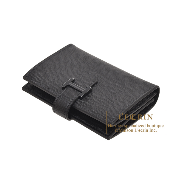 Hermes Bearn Card Holder Wallet Black Chevre Palladium Hardware