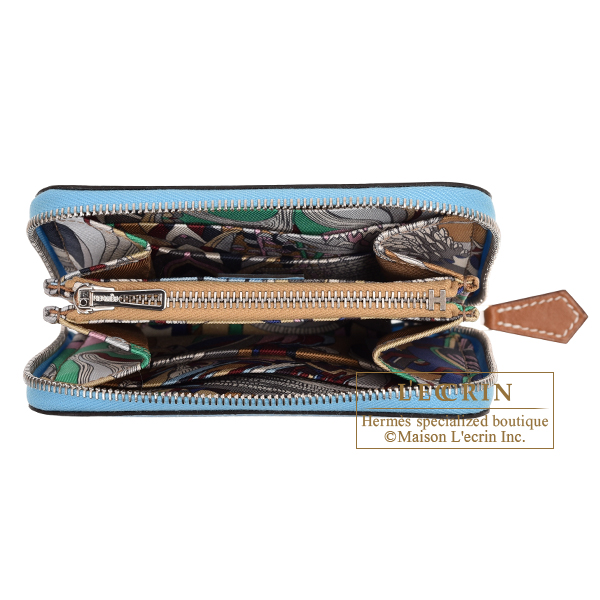 Hermes　Azap　Silk In Compact　Celeste/　Chai　Epsom leather/　Silk　Silver hardware