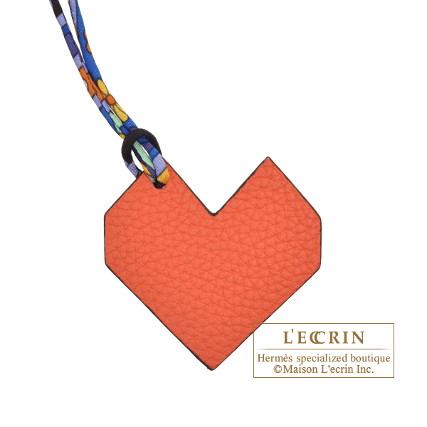 Hermes　Petit H　Heart Charm　Orange/Black　Leather
