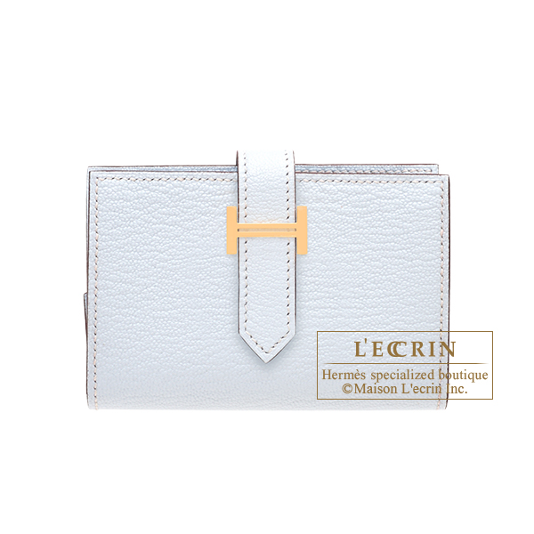 Hermes　Bearn Mini wallet　Blue brume　Chevre myzore goatskin　Gold hardware