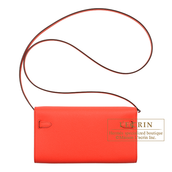 Hermes Rose Texas Epsom Leather Kelly Wallet To Go Bag