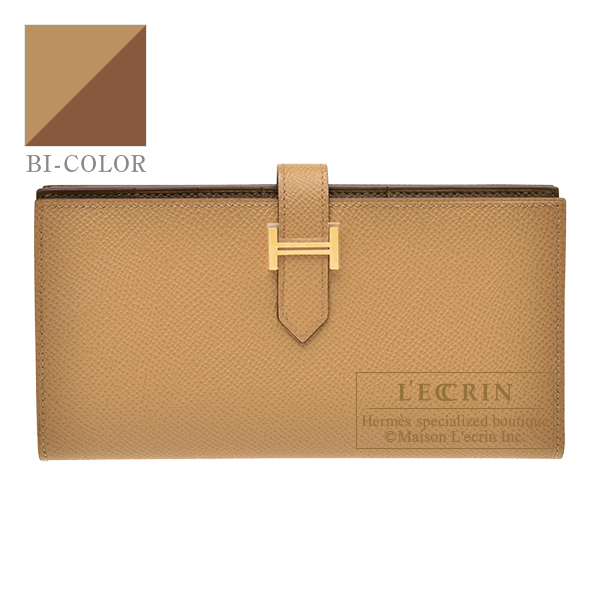 Hermes　Bearn Soufflet Verso　Biscuit/　Alezan　Epsom leather　Gold hardware