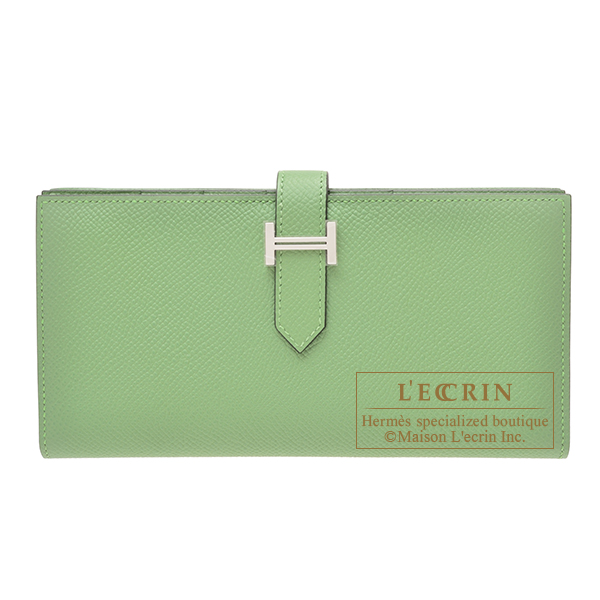 Hermes　Bearn Soufflet　Vert criquet　Epsom leather　Silver hardware