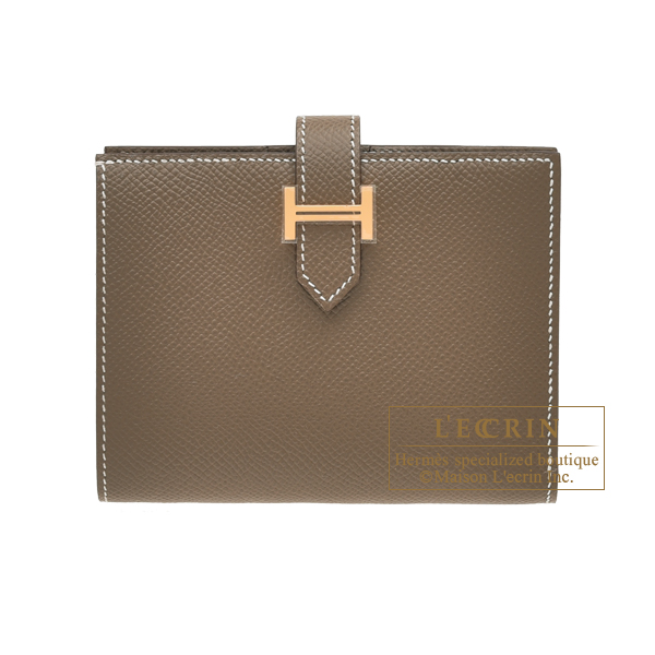 Hermes Bearn Compact Wallet Etoupe Gold Hardware Epsom Leather For