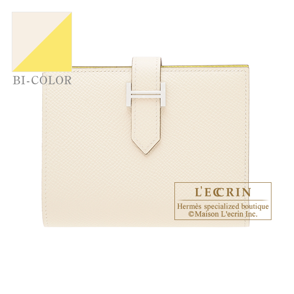 Hermes　Bearn compact Verso　Nata/　Lime　Epsom leather　Silver hardware