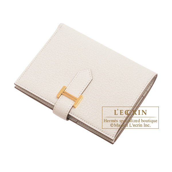 2022 NEW AUTHENTIC HERMES Bearn Compact Wallet, Epsom Gold,Silver Hardware
